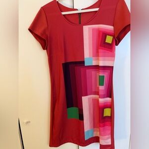 Vintage Red Geometric Mini Dress